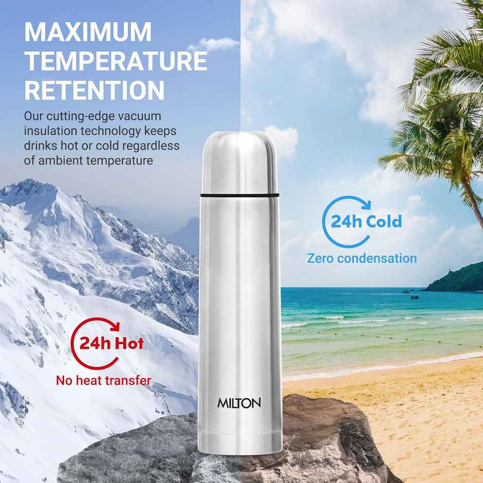 Milton Thermosteel Flip Lid Water Bottle | 24 Hrs Hot & Cold | Silver | 500 ml