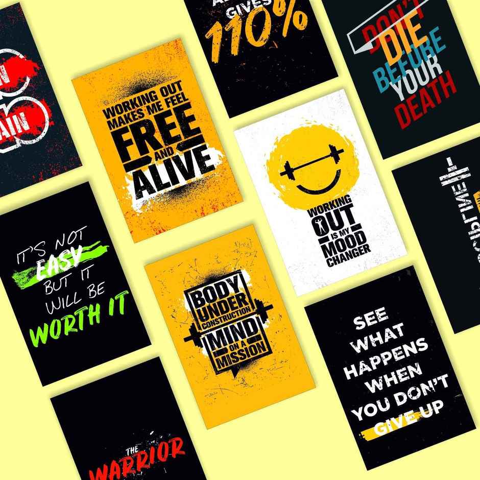Paper Plane Design Motivational Gym/Fitness Workout Posters | Set of 10 | (12 Inch x 18 Inch) D11