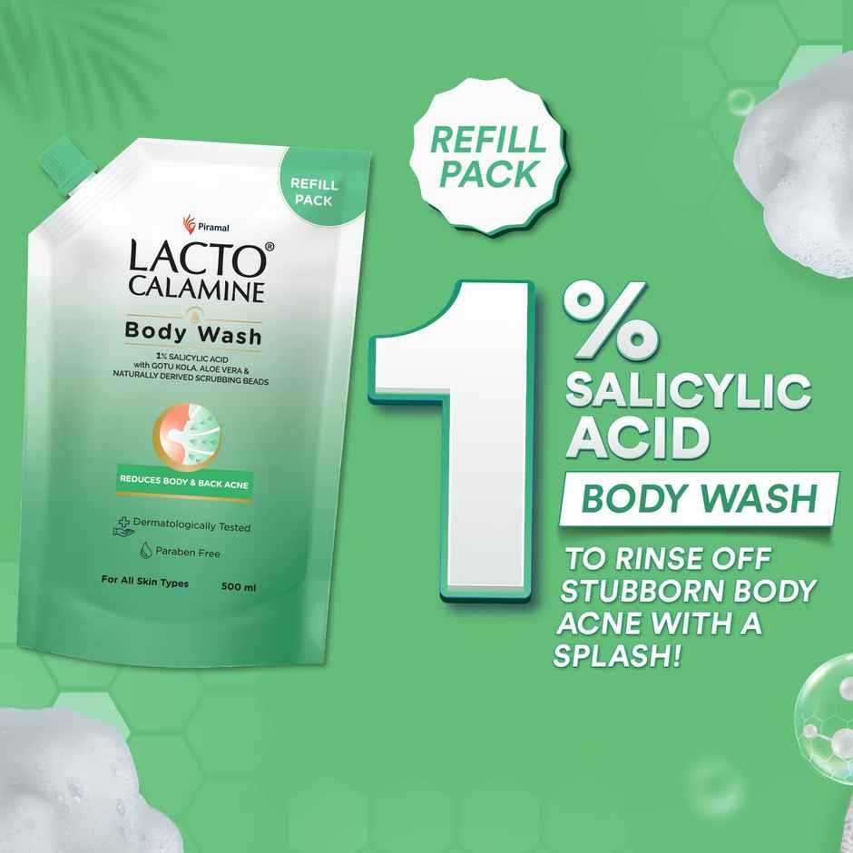 Lacto Calamine 1% Salicylic Acid Body Wash | Pouch Pack | With Cica, Aloe Vera