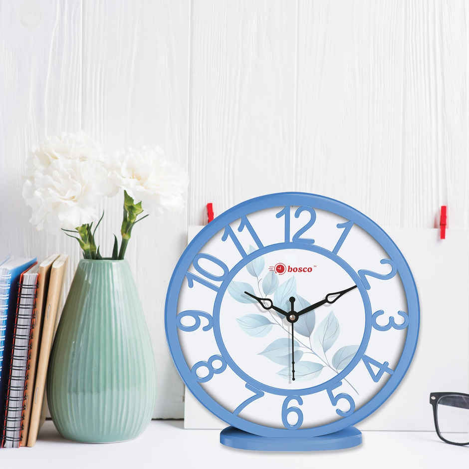 Bosco Analog Silent Blue Decorative 20 CM Table Cum Round Wall Clock BWC 1209