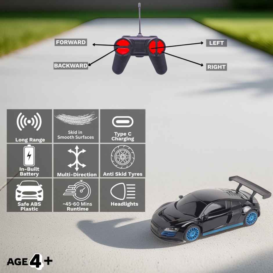 Race N Roll 1:24 Rechargeable Hi Speed Mini Remote Control Car - Aud Black