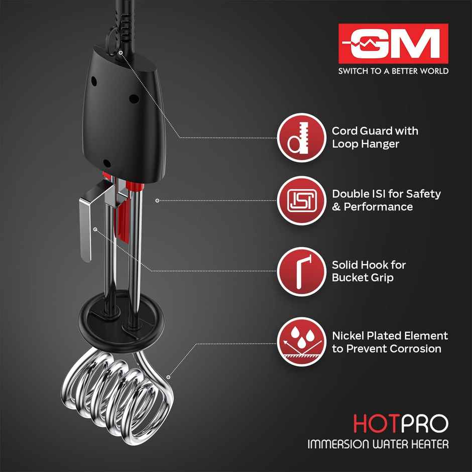 Gm Hot Pro 1500W Immesion Rod, 16Amp, Double Isi, Heat Resistance Handle, Nickel Plated