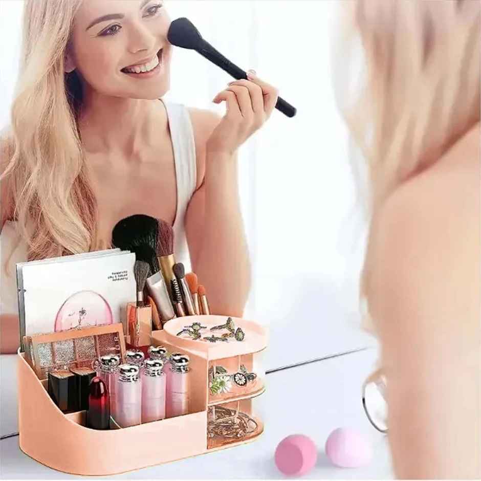 Perpetual Elegant Makeup Organizer with Transparent Drawer for Cosmetics, Skincare (Pink)