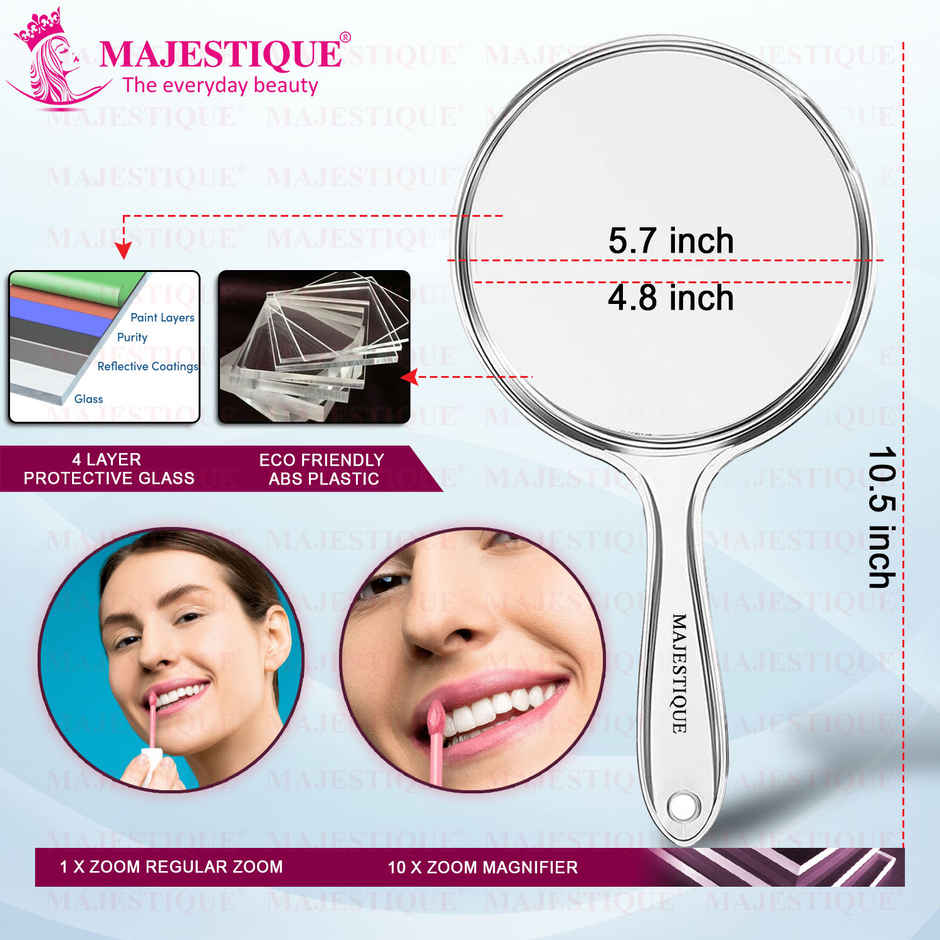 Majestique Dual Side Extra Large Handheld 1X | 10X Magnifying Mirror | Multicolor
