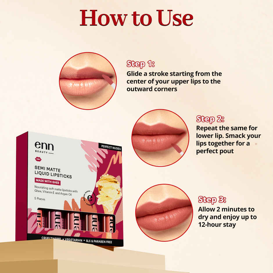 ENN Beauty Semi Matte Liquid Lipsticks | Perfect Nudes | Smooth Weightless Formula