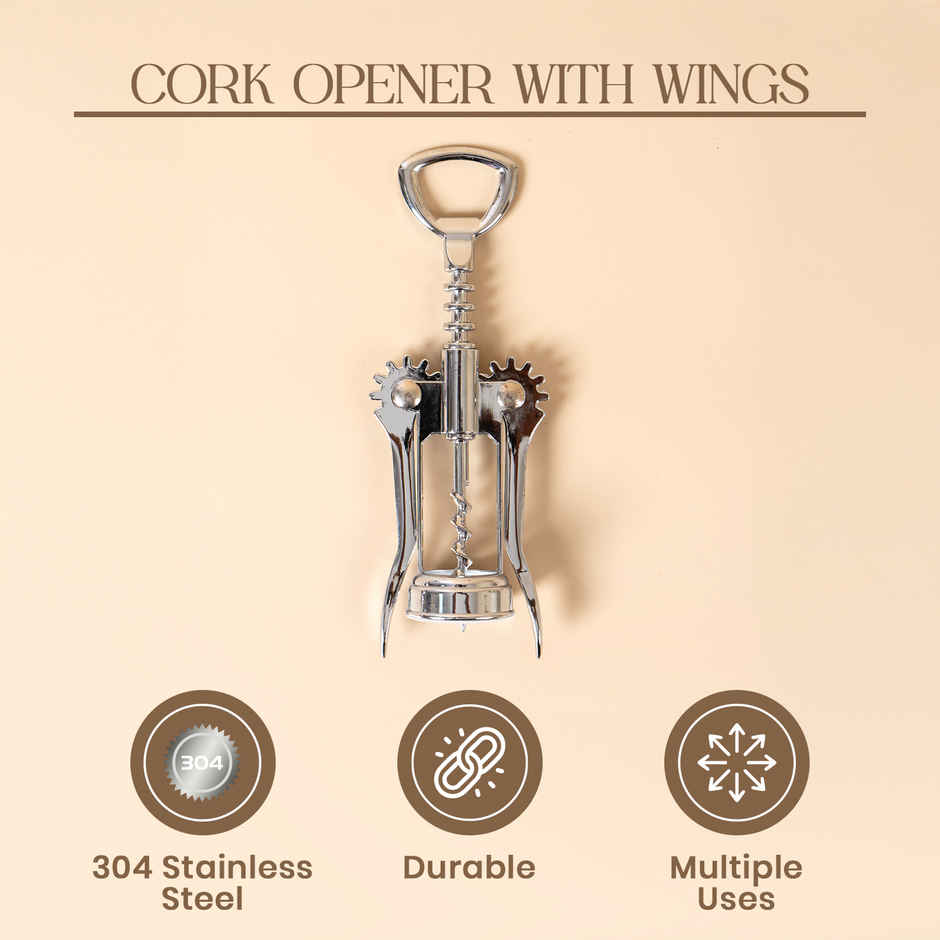 Stainless Steel Cork Screw Opener With Wings