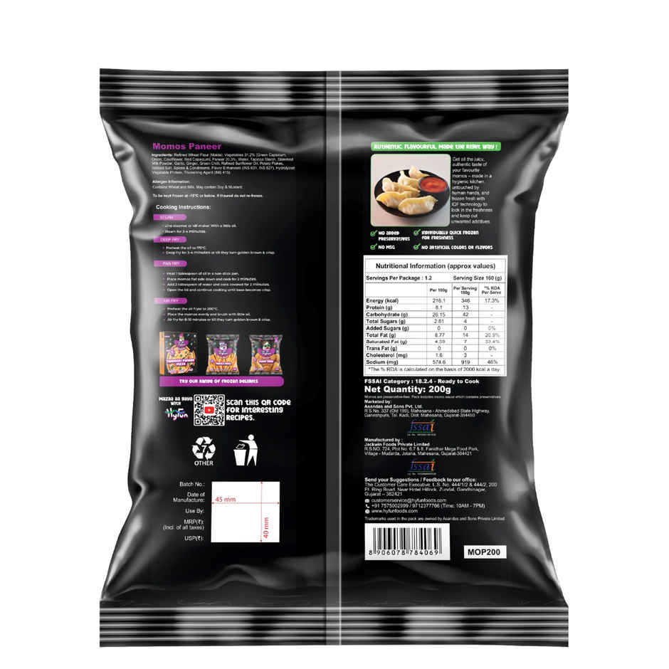HyFun Paneer Momos, Ready to cook | Frozen