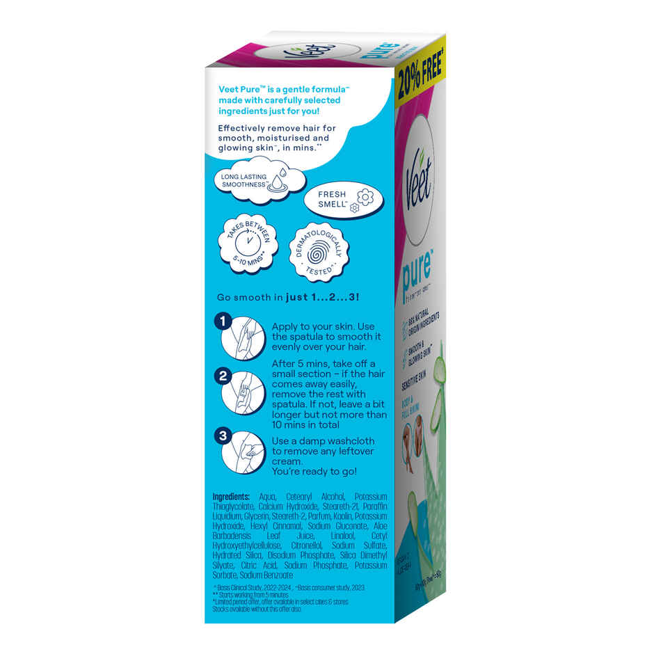 Veet Pure Hair Removal Cream for Sensitive Skin | Suitable for Legs, Underarms, Bikini & Arms