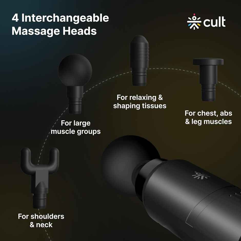 Cult Volt Pro Gun Massager, Silicone Round Head, 4500 mAh Battery, 4 Interchangeable Heads (Black)
