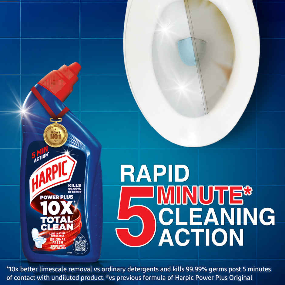 Harpic Disinfectant Toilet Cleaner Liquid Original(1l) & Harpic Flushmatic In-Cistern Toilet Cleaner Blocks Marine(150gms) Combo