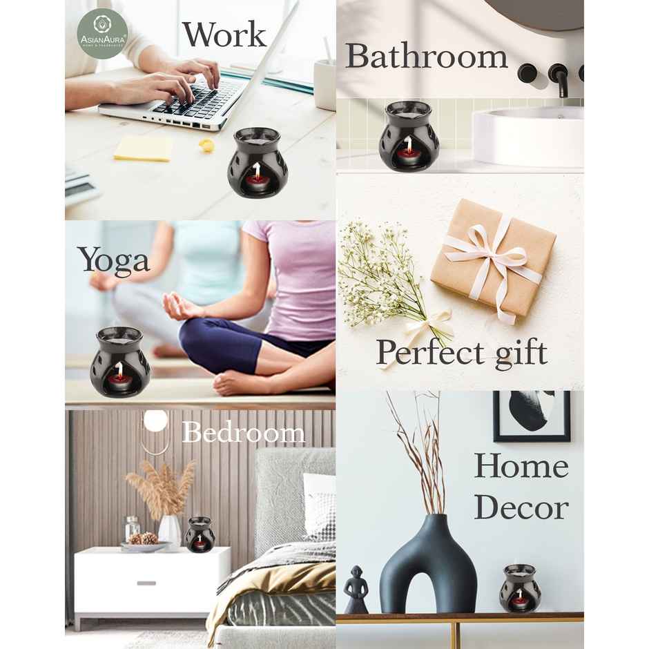 Asian Aura Candle Diffuser Oil Burner with Lavender & Rosy Romance Oils | 10 ml Each + Tea Light