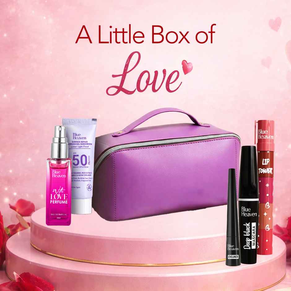 Blue Heaven Glam Ready Beauty Gift Set With Pouch | Lipstick, Eyeliner, Mascara, Perfume, Sunscreen