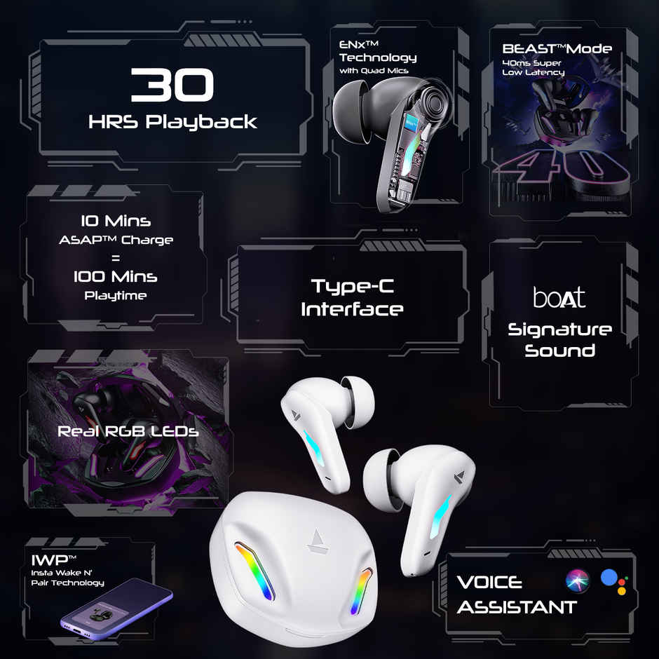 boAt Immortal 100 TWS Earbuds for Gaming w/ 30H Playtime, BEAST Mode & RGB LEDs (Black Sabre)