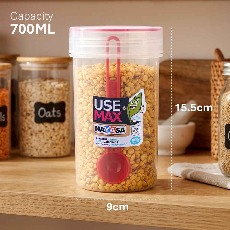 Nayasa Use Max Glaze BPA Free Food Grade Airtight Kitchen Storage Stackable Containers | Pink - 700 ml