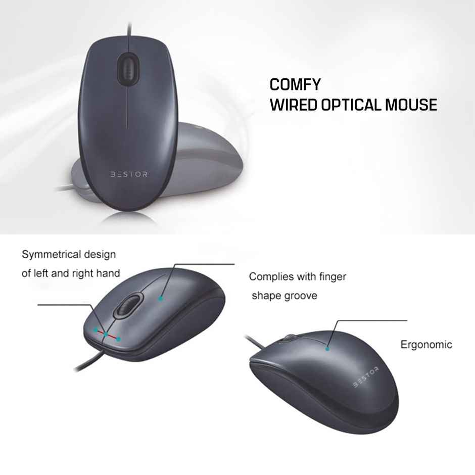 Bestor 2 In 1Combo Comfy Optical Wired Mouse With Gaming Mouse Mat Base Waterproof,1.5M Cable Length