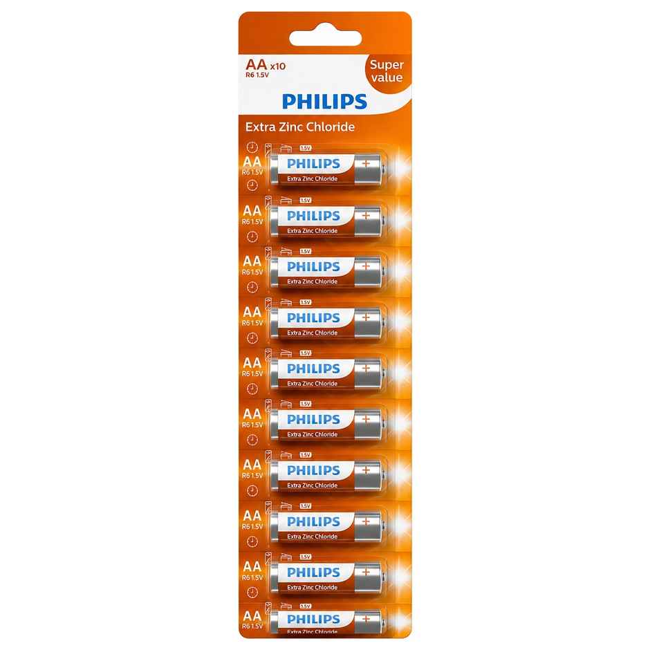 Philips R6L10B/94 AA Extra Zinc Chloride Battery | 1.5V | Long Lasting | Leak Resistant 1.0 Piece