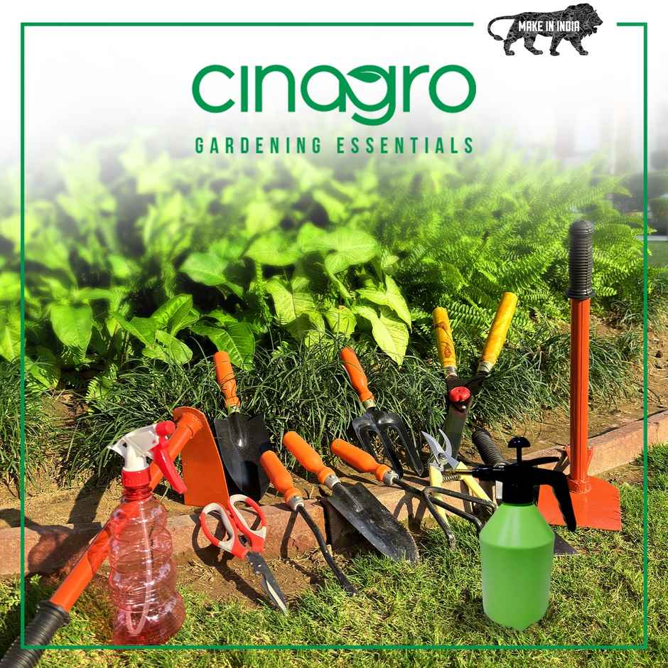 Cinagro Garden Tools - 7 Pcs, Weeder, 2 Trowels, Hand Fork, Cultivator, Scissors, Pruner