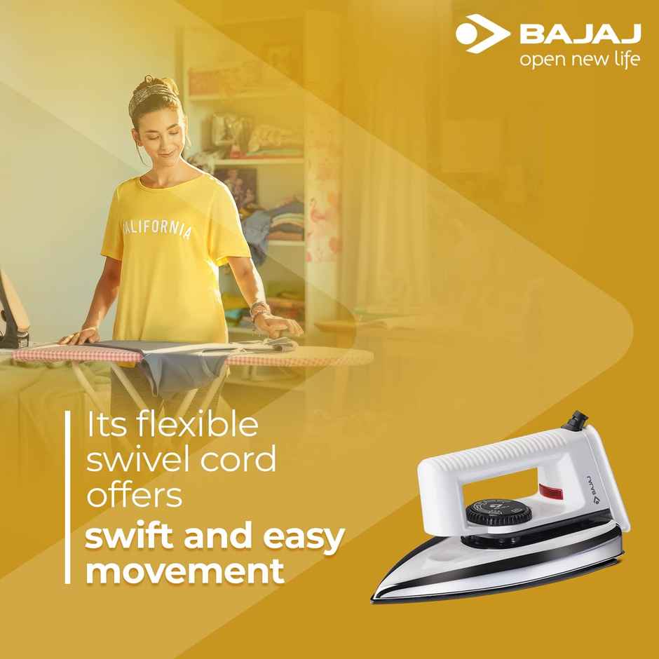 Bajaj Popular Light Weight 1000W Dry Iron | Advance Soleplate And Anti-Bacterial German Coating Technology | 360 Degree Swivel Cord | Cool Touch Handle - White