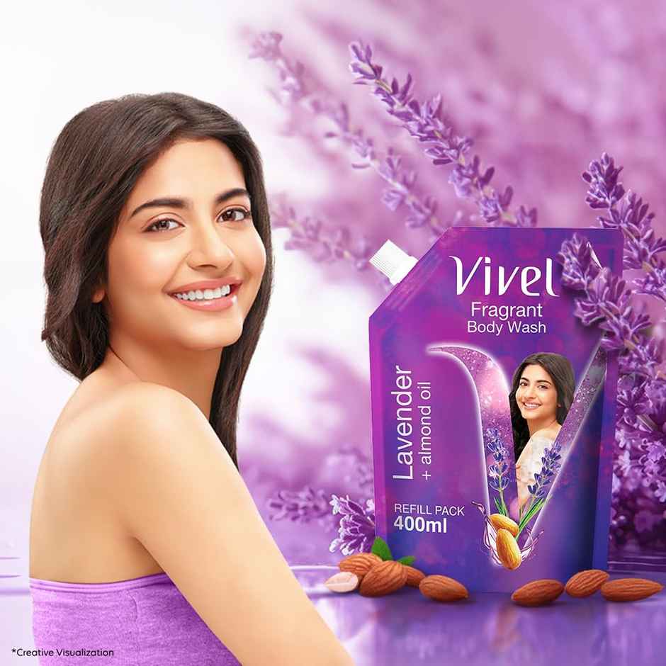 Vivel Body Wash Lavender & Almond Oil Shower Creme Liquid Refill Pouch