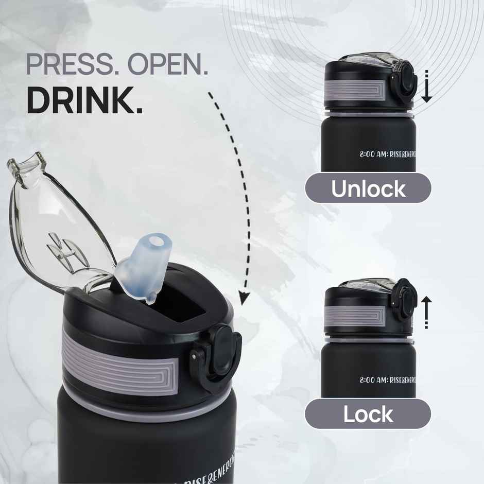 2Mech Plastic Water Bottle with Time Marker and Straw | Black | 1 L