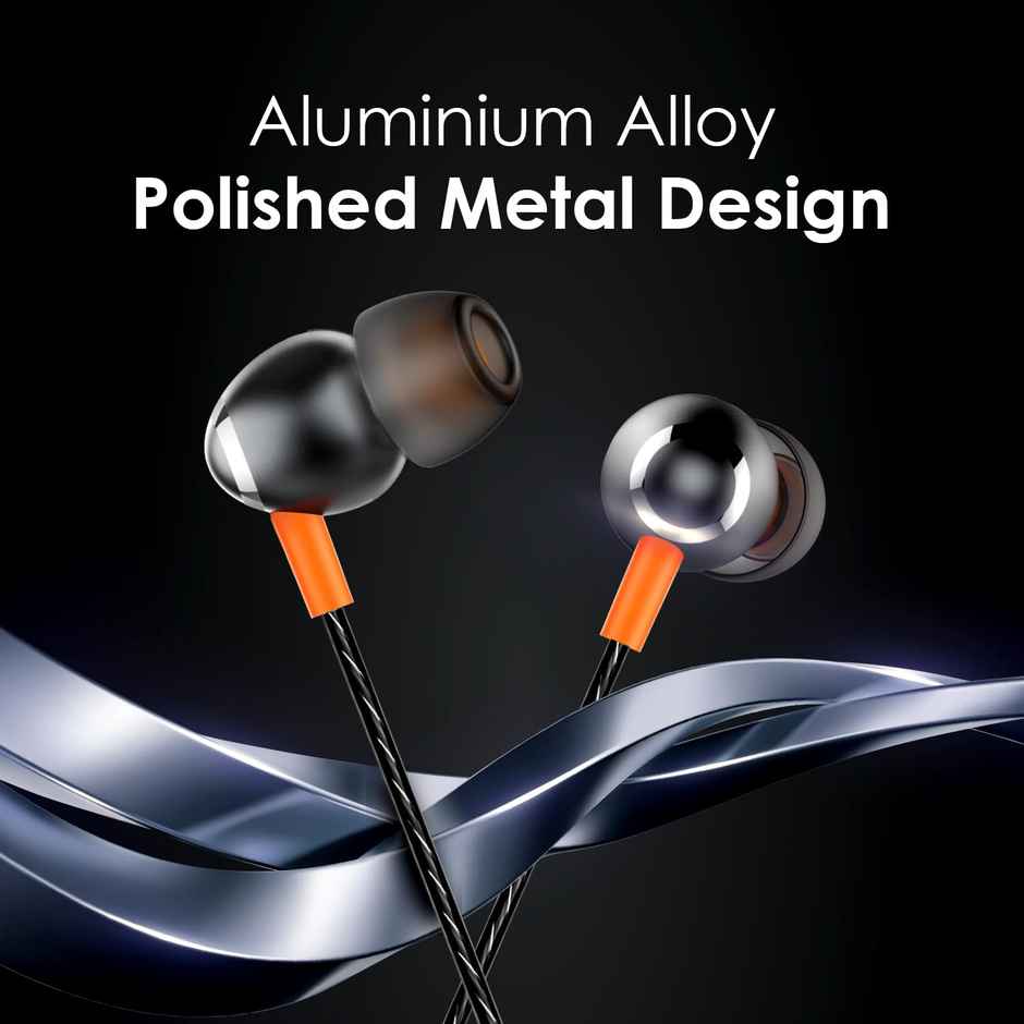 itel in Ear Wired Headphones with an in-Line Mic, Type C Port, DAC Chip, Powerful Bass Boost 10Mm Drivers, Aluminium Alloy and Polished Metal Design - Black