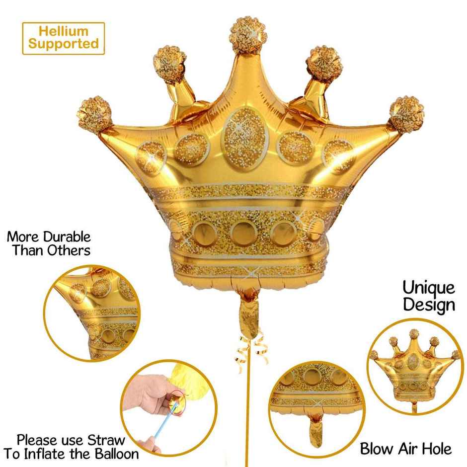 Golden Balloons Party Decorations Combo With Crown Foil Balloon | Party Propz