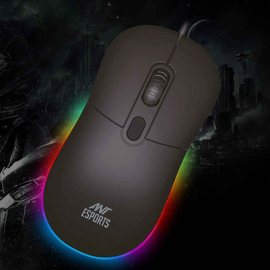 Ant Esports GM40 Wired Optical Gaming Mouse with RGB LED, Lightweight and Ergonomic Design, DPI Upto 2400, Compatible with Windows and Mac - Black