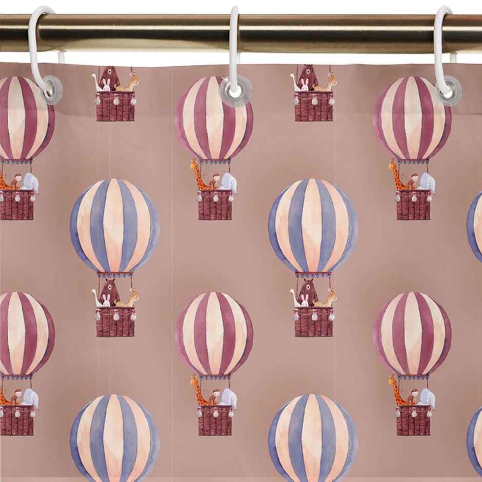 Lushomes Shower Curtain - Pink | Kids Printed Air Balloon | 12 Eyelets | 12 Hooks | 6 x 6.5 ft