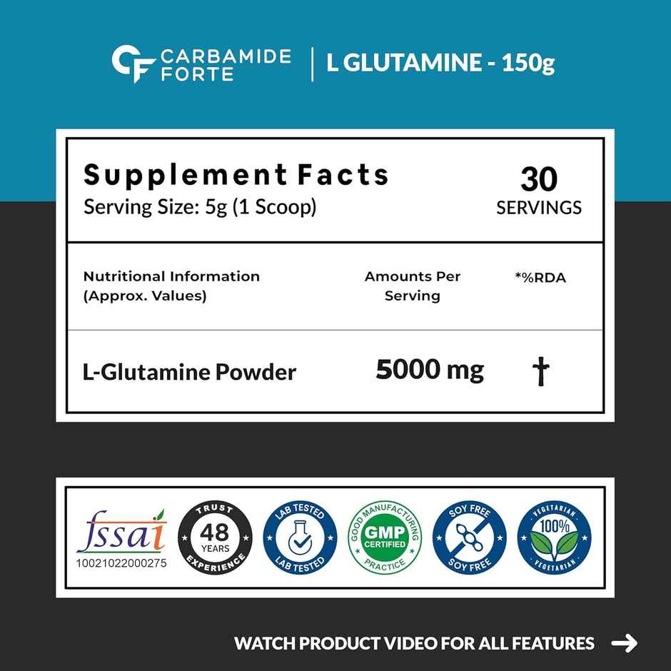 Carbamide Forte L Glutamine Powder 5000mg Unflavoured - 30 SERVINGS - 150g