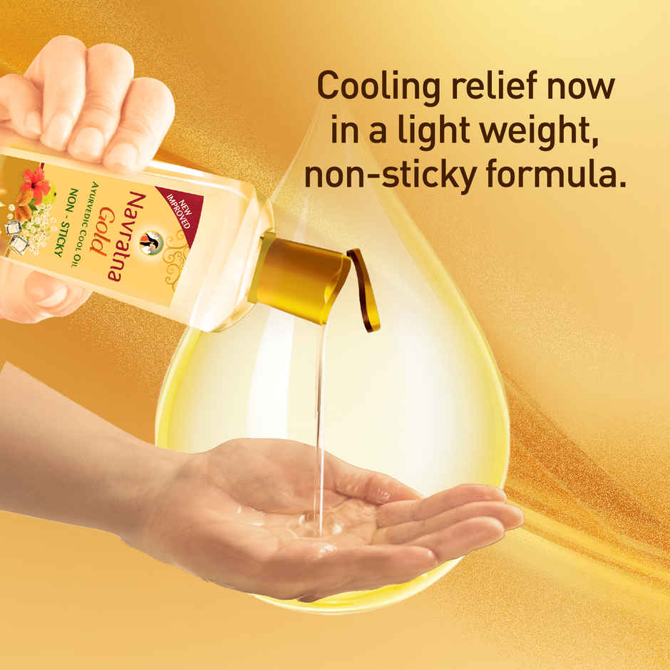 Navratna Gold Ayurvedic Hair Oil Non Sticky Mild Fragrance Goodness Of Almond