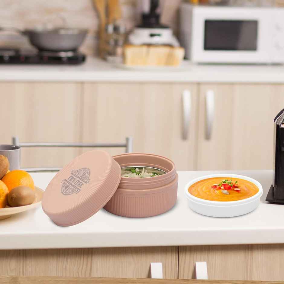 JAYPEE Mini Max Sr. Lunch box, Inner stainless Steel with Plastic Dish Inside | Peach - 500 ml