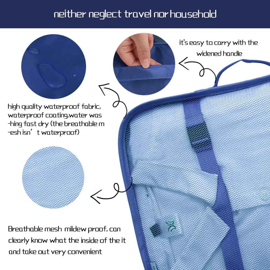 Lazer Polyester Travel Organizer Bag 3 Packing Cubes + 3 Pouches + 1 Toiletry | Dark Blue