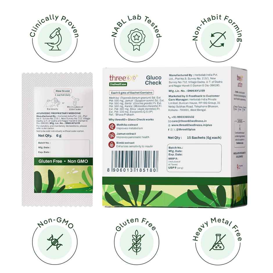 three60+ Diabeatease Gluco Check Powder for Sugar Control