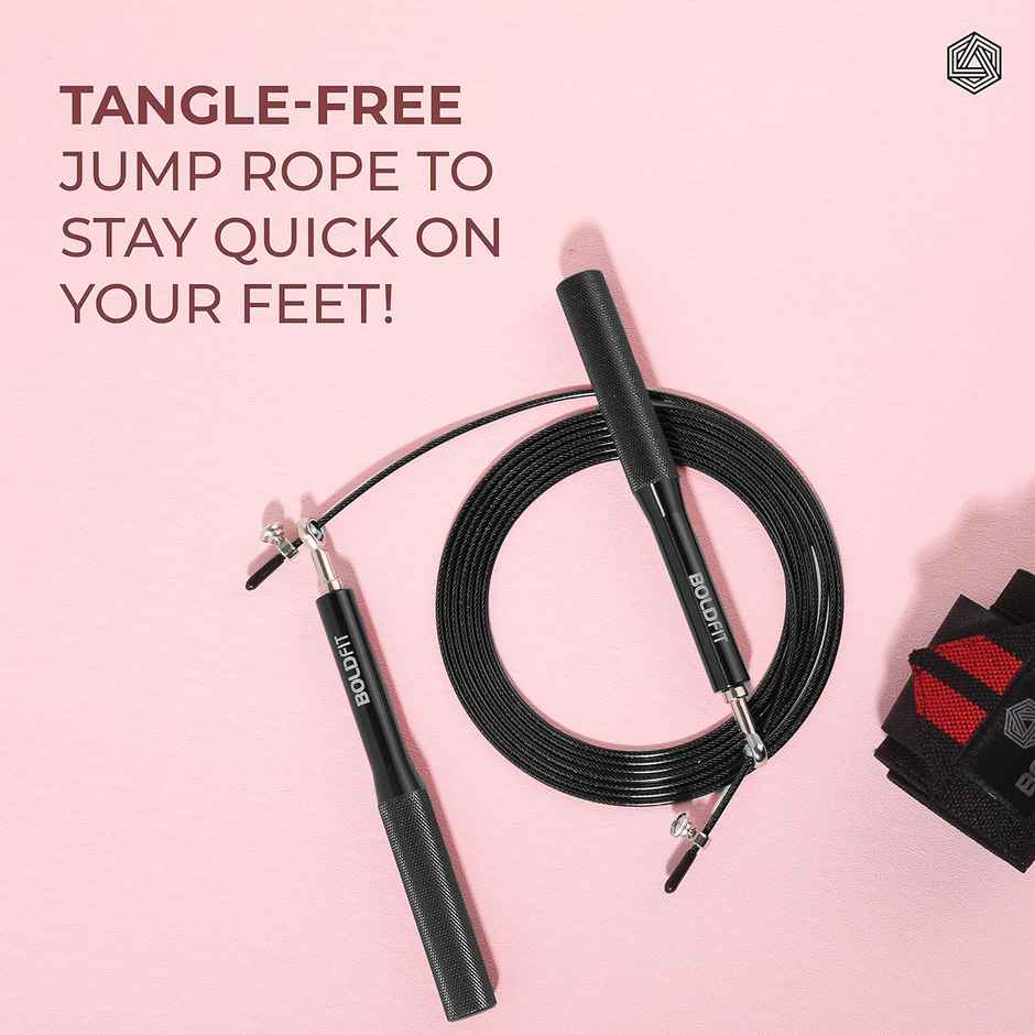 Boldfit Aluminium Skipping Rope - Adjustable Height in Black