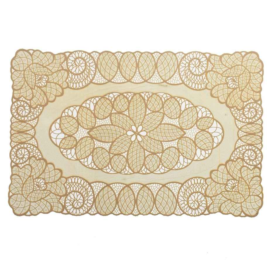 Kuber Industries Polyester Set of 6 Floral Round Soft Dining Table Placemat Set|Gold - Ctktc45906