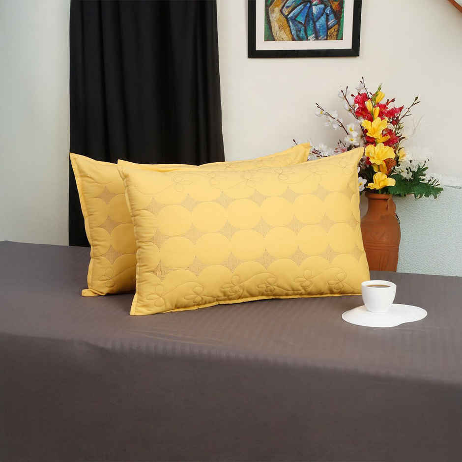 Hosta Homes Pure Cotton Yellow Embroidred Pillow Covers Pack of 2