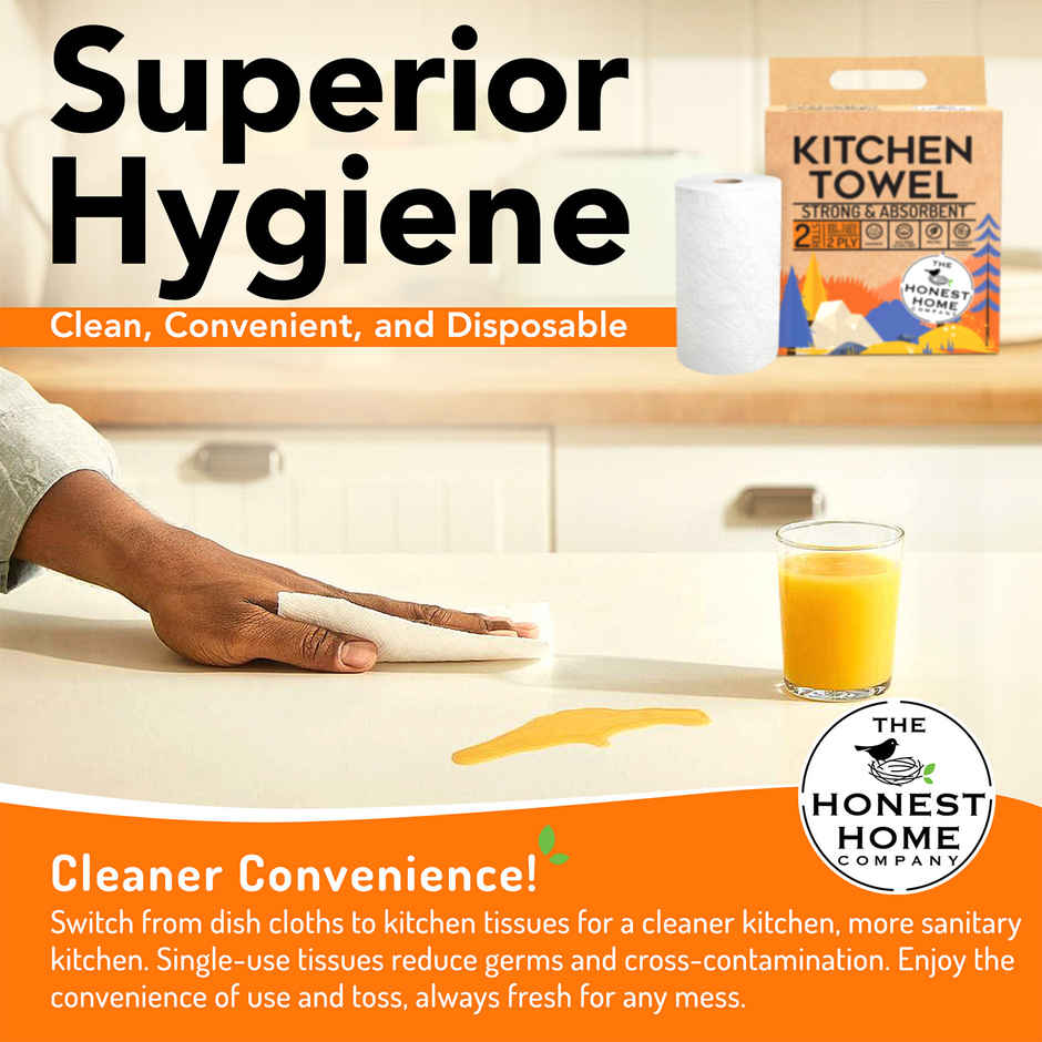 The Honest Home Company Kitchen Towel Roll (2 Ply) | 60 Pulls Per Role