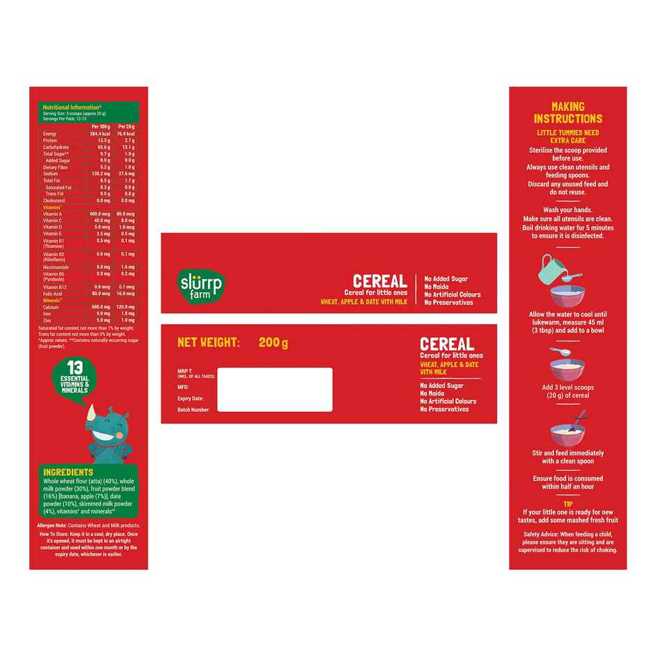 Slurrp Farm cereal - Wheat Apple and Date with Milk | No Added Sugar | No Powder