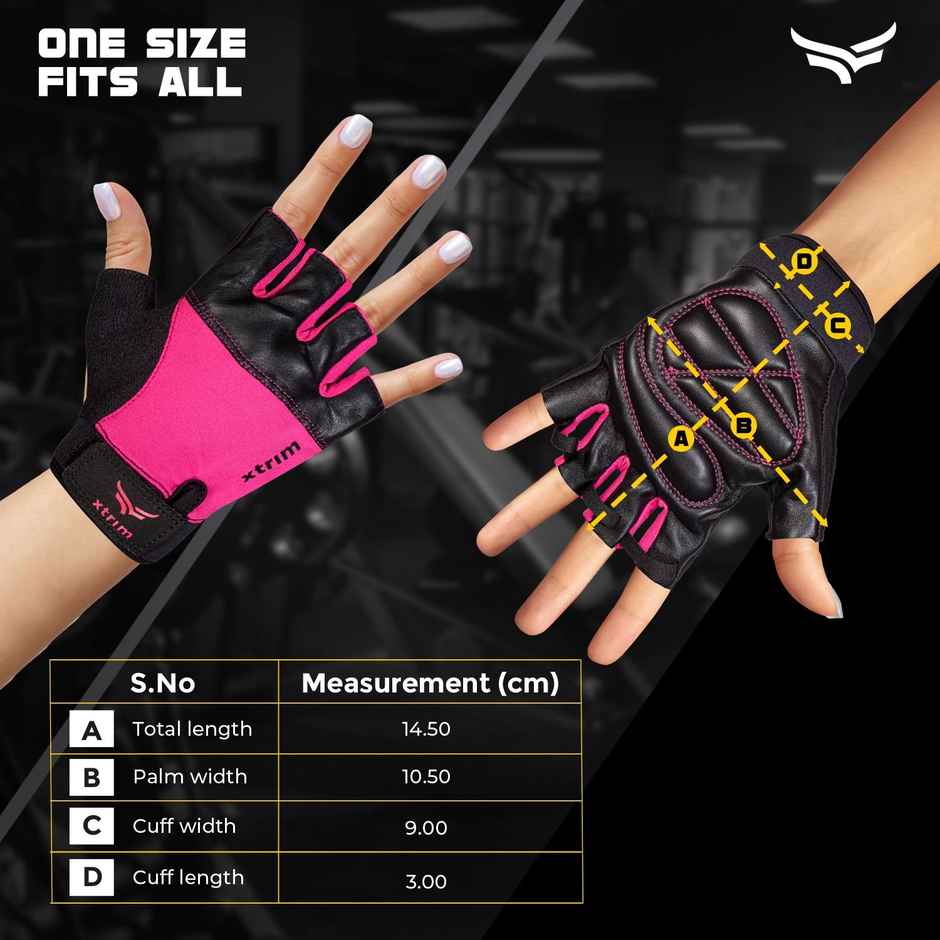 Xtrim Women Gym Gloves, One Size fit with Neoprene Wrist - Pink