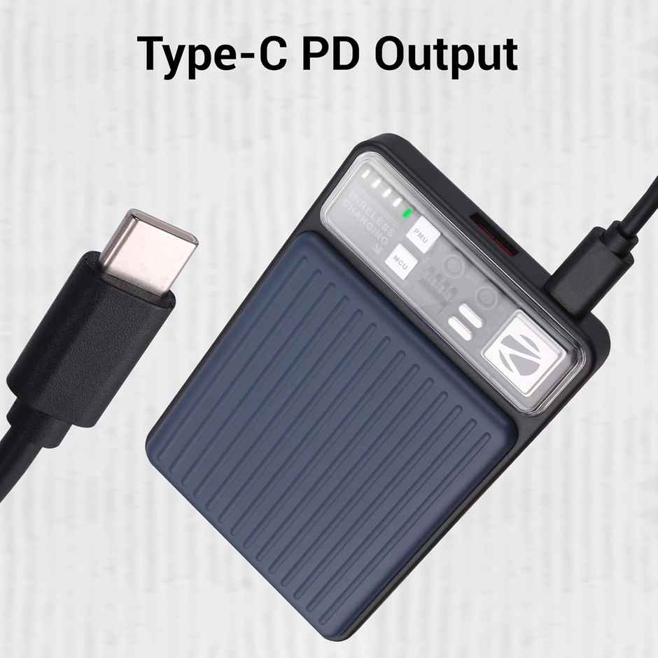 Zebronics MW65 Wireless Power Bank, 10K mAh, Rapid Charge (Greyish Blue)