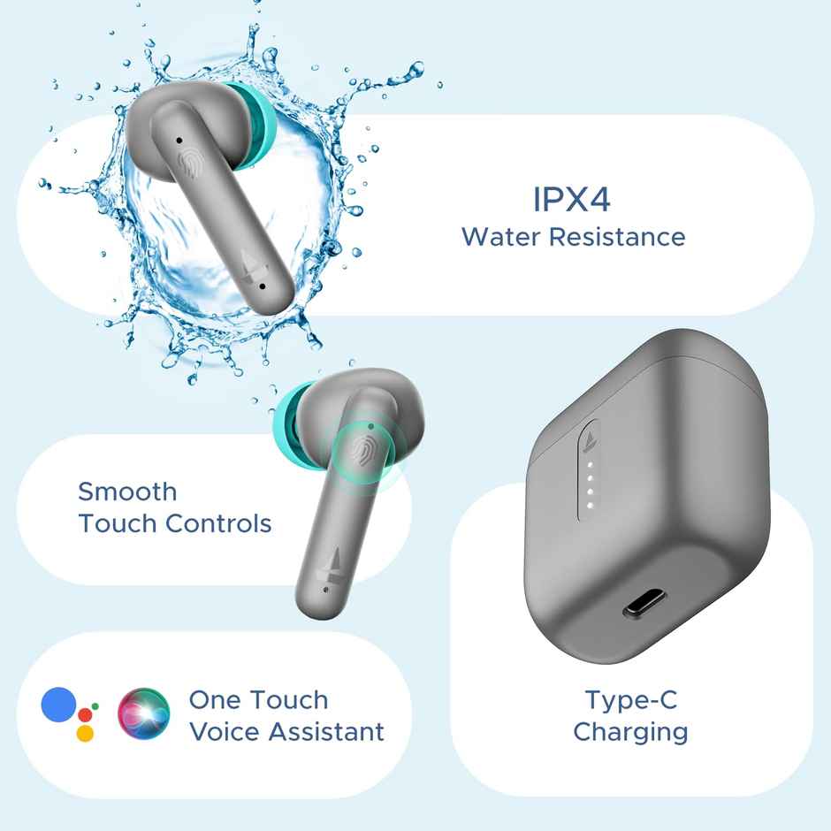 boAt Airdopes 141 TWS Ear Buds with mic Low Latency, ENx Tech, 42HRS Battery, Fast Charge, IWP, IPX4, v5.1 Bluetooth Earbuds - Cider Cyan