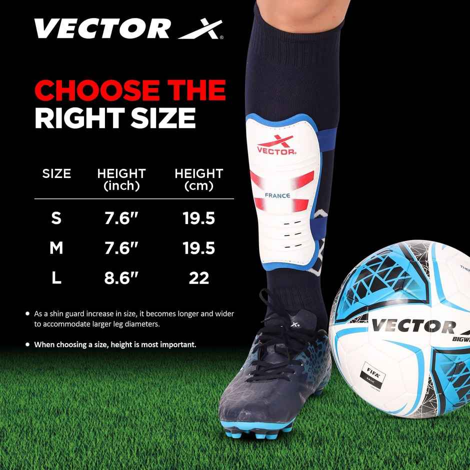 Vector X France Football Shin Guard With Adjustable Velcro Strap | L, France