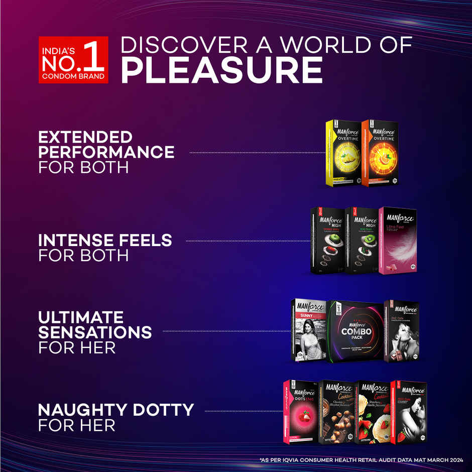 Manforce 3 in 1 Condoms Combo Pack, Assorted Flavours (Chocolate, Strawberry, Black Grapes, Mint & Melon Flavoured Condoms)