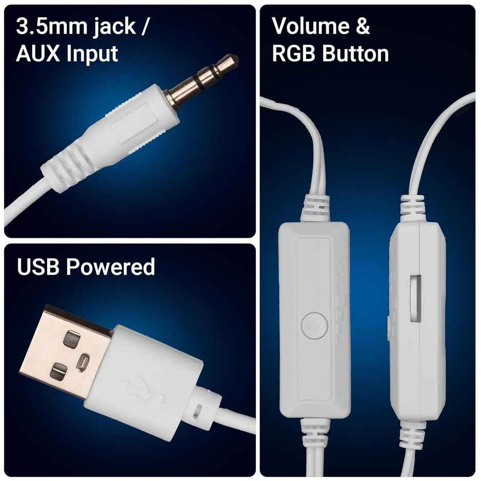 Zebronics Igloo 2 | 2.0 Speakers | 10 W | RGB LED | USB Powered | AUX | Volume Control Pod | White