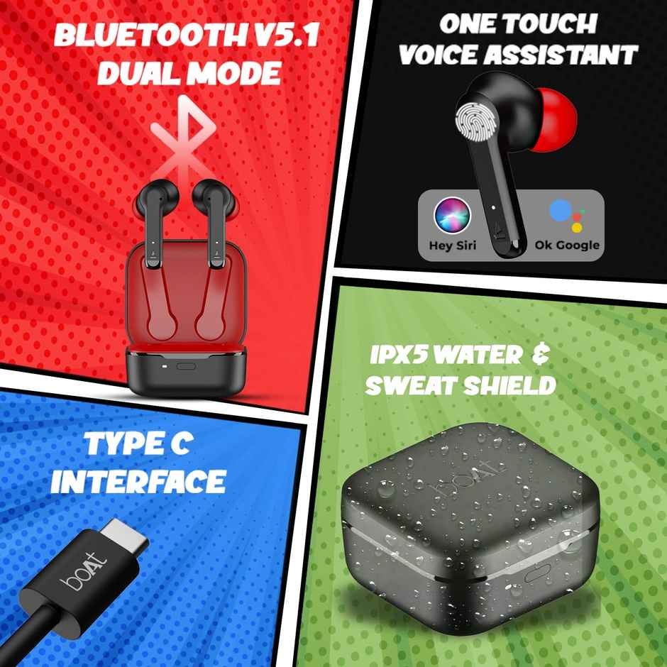 boAt Airdopes 458 TWS Earbuds W/ Spatial Bionic Sound by Thx, In Ear Enx Tech(Active Black)