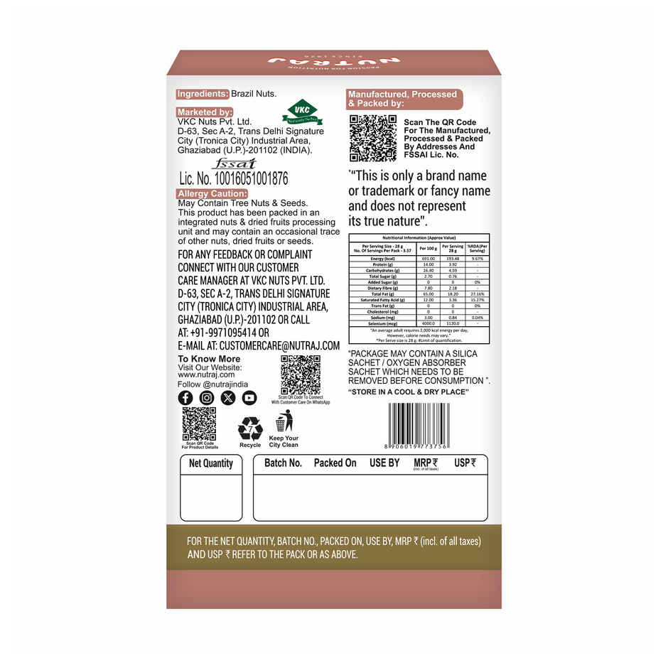 Nutraj Bactopure Brazil Nuts | Monocarton