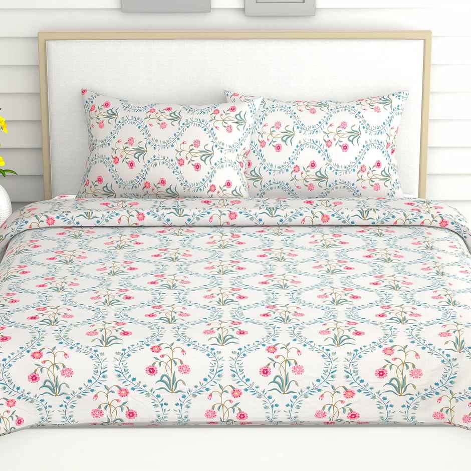 Haus & Kinder Double 100% Cotton Floral Bedsheet | Pink Blossom | 98 x 89 in