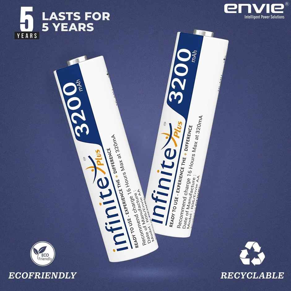 Envie Infinite Plus AA High Capacity 3200 mAh Ni-MH Rechargeable - Ready To Use Battery (Pack Of 4)