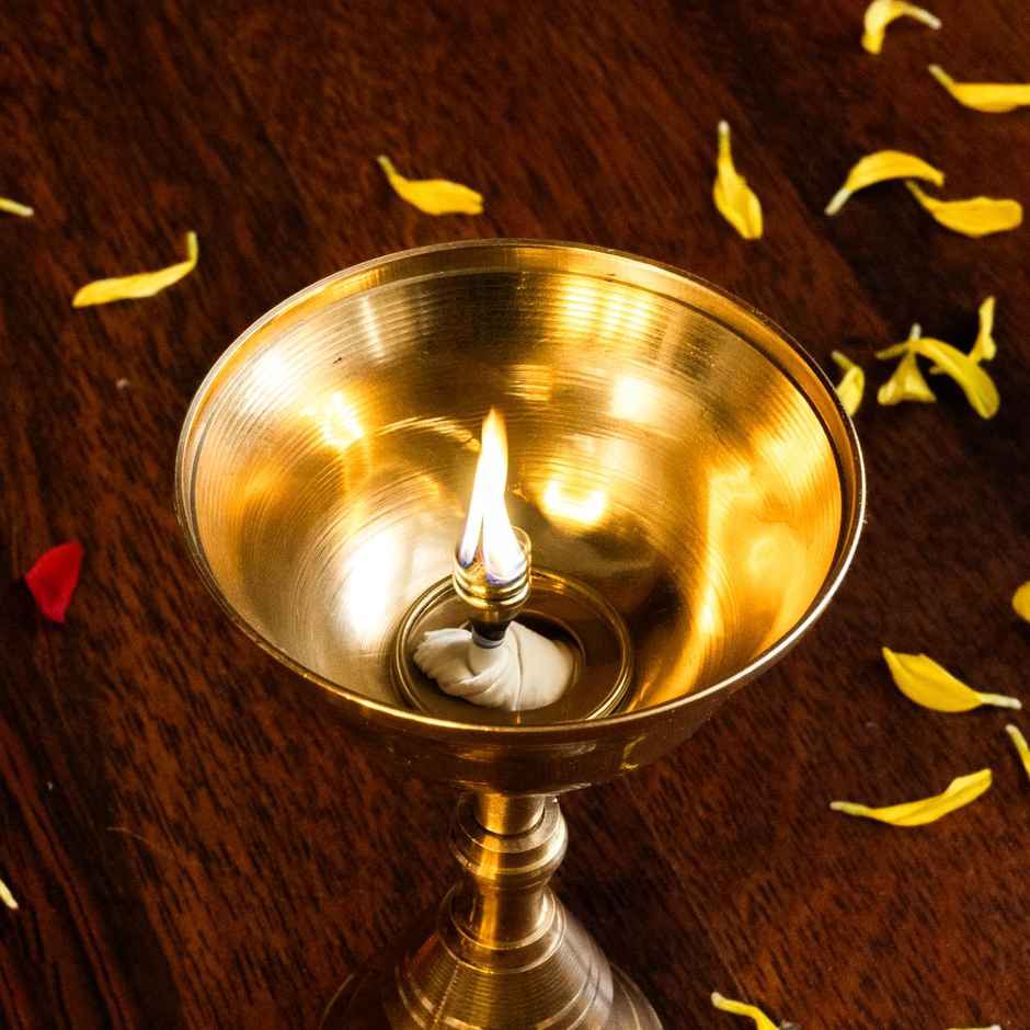 Ekhasa Pure Brass Wick Holders For Oil Lamp | Deepam Stand, Vilakku Thiri Holder