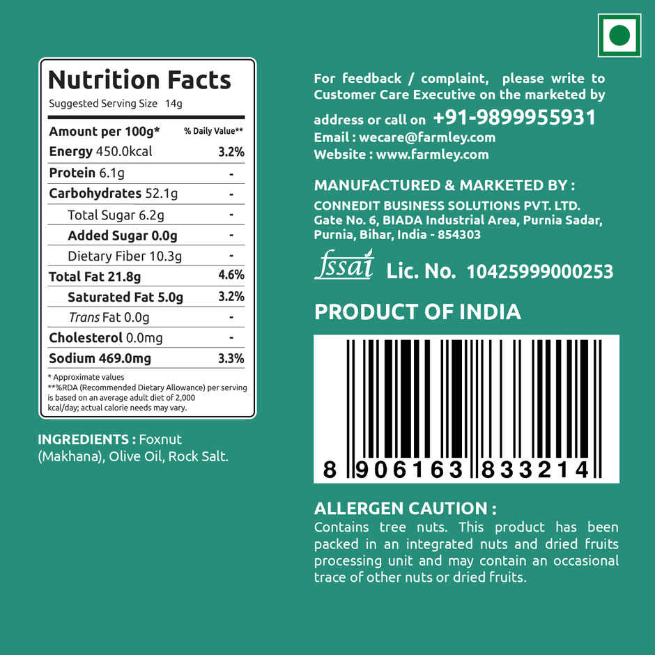 Farmley Himalayan Salted Makhana Roasted In Olive Oil Healthy Snacks